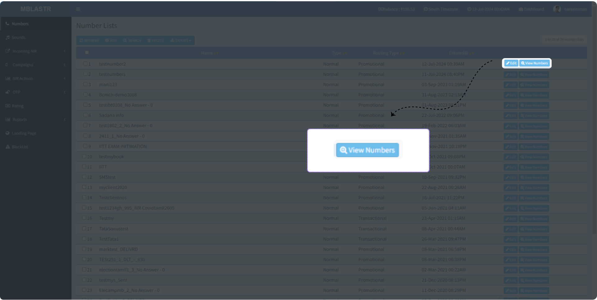 Account and billing screen in mblastr