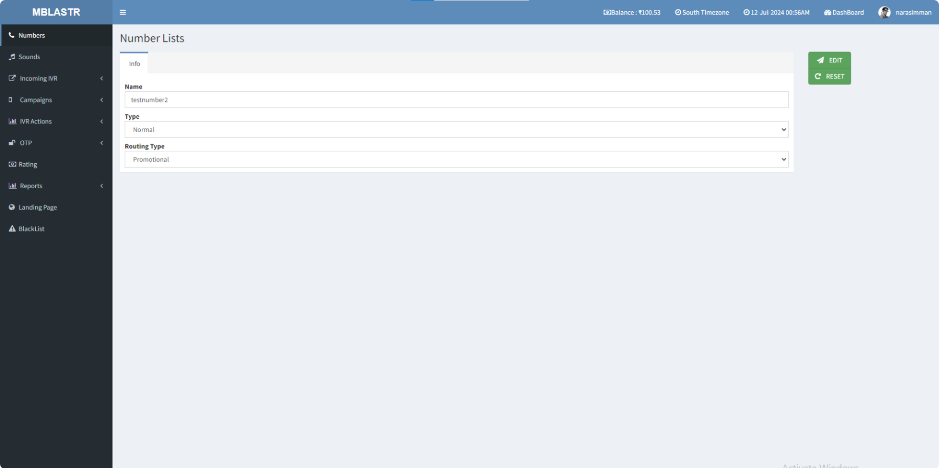Campaign running status in the mblastr dashboard
